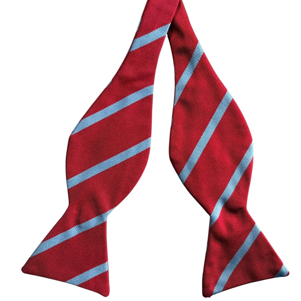 Ben Silver Silk Woven Striped Bow Tie Mens Red Blue Charleston London 2.5" NWT